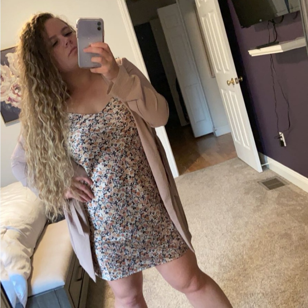Timing Floral Mini Dress in Beige and Pink